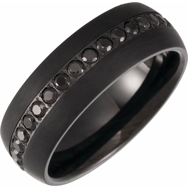 Imitation Black Zircon Dome Comfort-Fit Band | Tungsten | 8 Mm | Polished