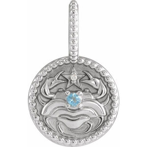 Natural Blue Zircon Scorpio Pendant | 14K Gold, Silver & Platinum | Round | Polished
