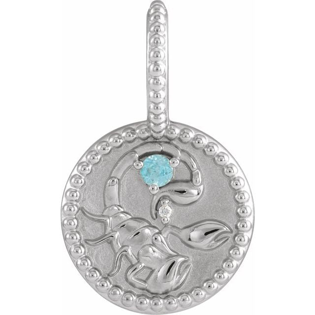 Natural Blue Zircon Scorpio Pendant | 14K Gold, Silver & Platinum | Round | Polished