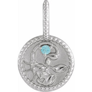 Natural Blue Zircon Scorpio Pendant | 14K Gold, Silver & Platinum | Round | Polished
