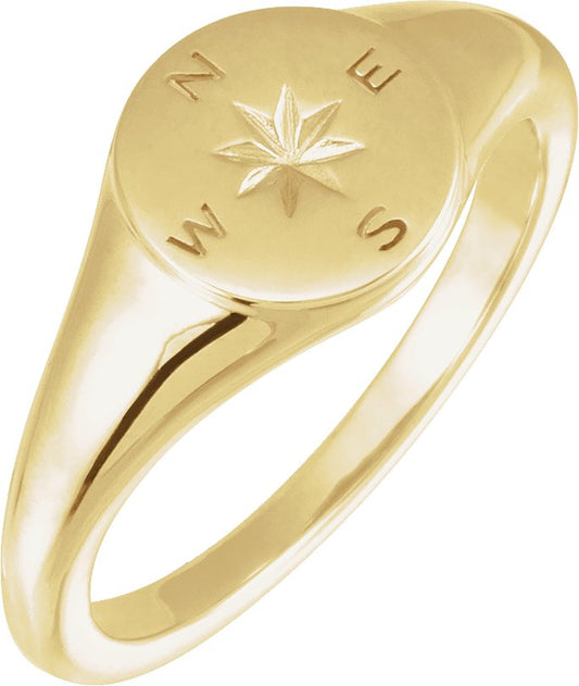 Use the 14K Yellow Gold, Compass Signet Ring to create alt text