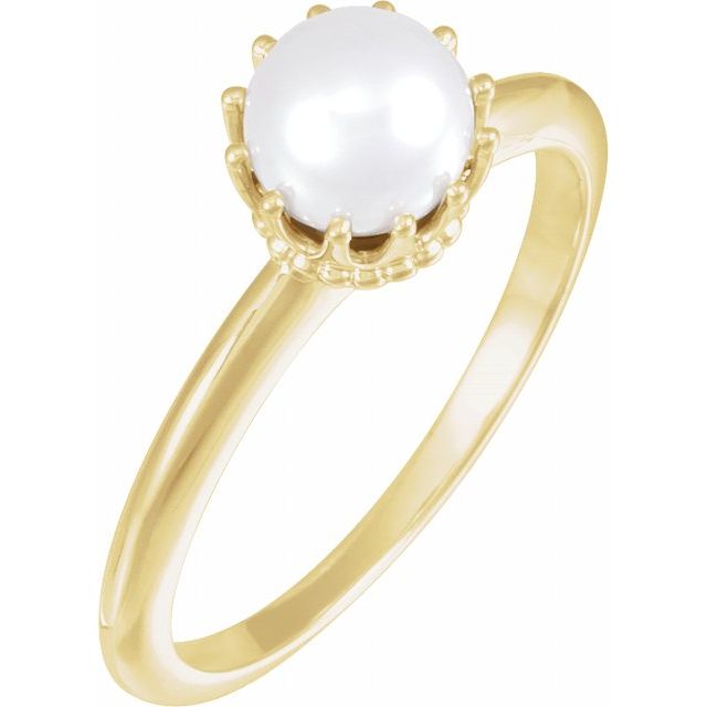 14K Yellow Cultured White Freshwater Pearl Crown Ring