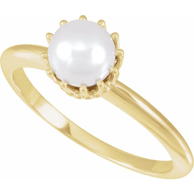 14K Yellow Gold Crown Ring with 6mm Cultured White Freshwater Pearl