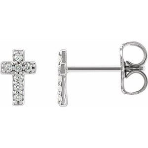 Sterling Silver Natural Diamond Cross Earring