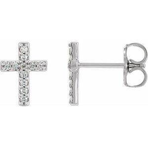 Sterling Silver Natural Diamond Cross Earring