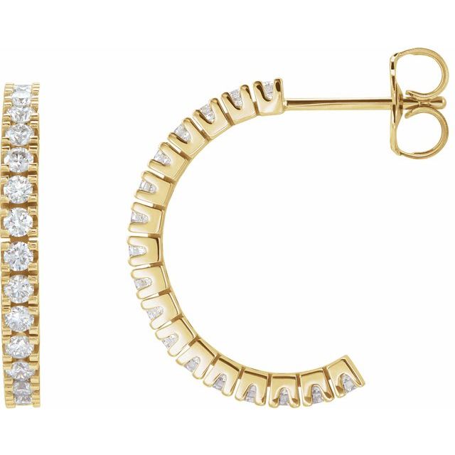 14K Gold Natural Diamond Hoop Earrings