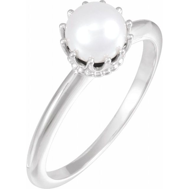 14K Yellow Gold Crown Ring with 6mm Cultured White Freshwater Pearl