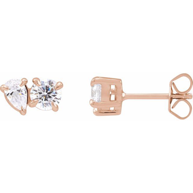 14K Gold Lab-Grown Diamond 2-Stone Stud Earrings