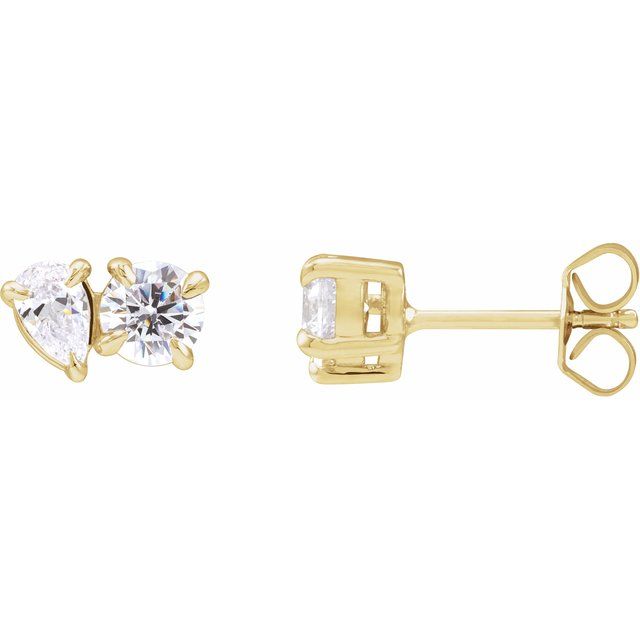 14K Gold Lab-Grown Diamond 2-Stone Stud Earrings