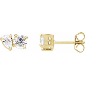 14K Gold Lab-Grown Diamond 2-Stone Stud Earrings