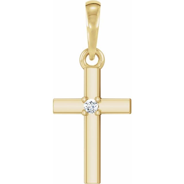 14K Yellow Gold .015 CT Natural Diamond Cross Necklace