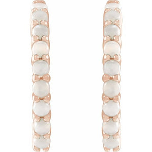 14K White Gold Natural Turquoise 12.2 mm Huggie Hoop Earrings