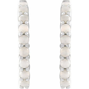 14K White Gold Natural Turquoise 12.2 mm Huggie Hoop Earrings