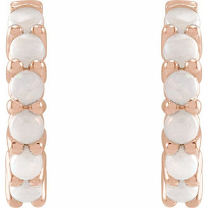 14K White Gold Natural Turquoise 12.2 mm Huggie Hoop Earrings