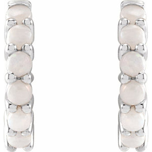 14K White Gold Natural Turquoise 12.2 mm Huggie Hoop Earrings