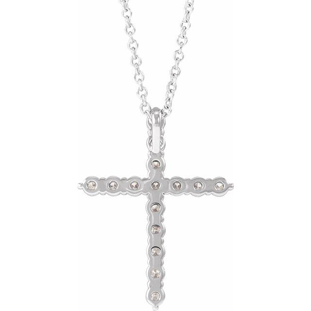 14K White Gold 16-18" Natural Diamond Cross Necklace - 1/6 CTW