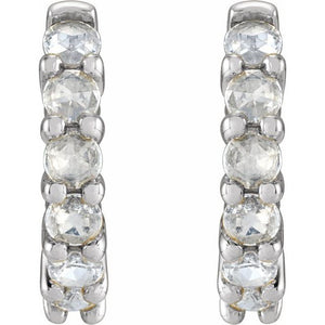 14K White Gold Natural Turquoise 12.2 mm Huggie Hoop Earrings