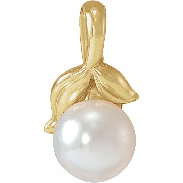 14K Gold Cultured White Akoya Pearl Floral Pendant