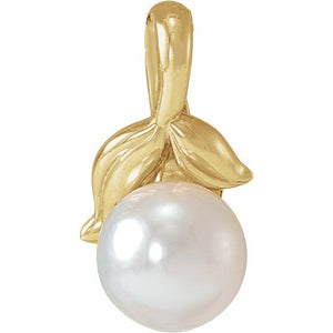 14K Gold Cultured White Akoya Pearl Floral Pendant