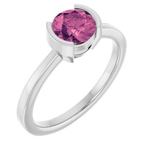 Natural Peridot and Pink Tourmaline Round Rings Crafted in 14K Gold, Sterling Silver & Platinum