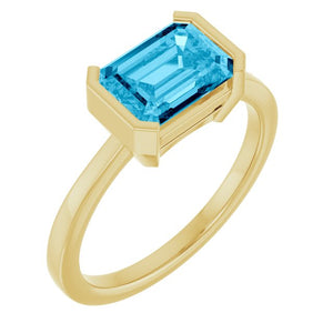 Lab-Grown Aqua Sapphire Emerald Ring in 14K Gold, Sterling Silver & Platinum