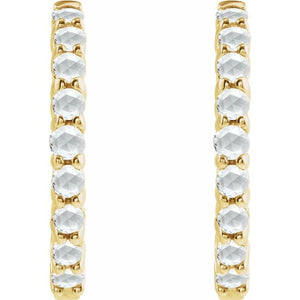 14K White Gold Natural Turquoise 12.2 mm Huggie Hoop Earrings