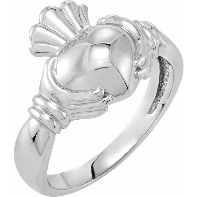 18K White Gold Claddagh Ring - Size 7 Symbol of Love