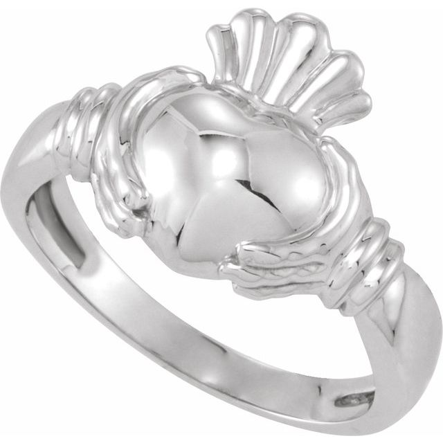 18K White Claddagh Ring Size 7