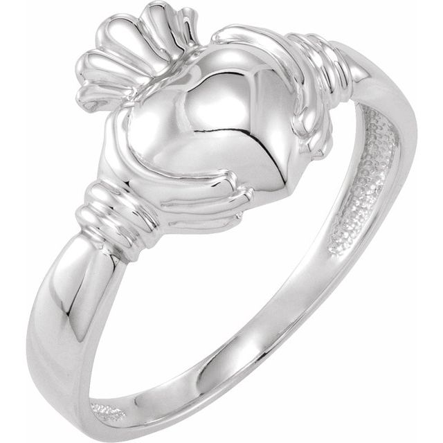 18K White Claddagh Ring Size 7