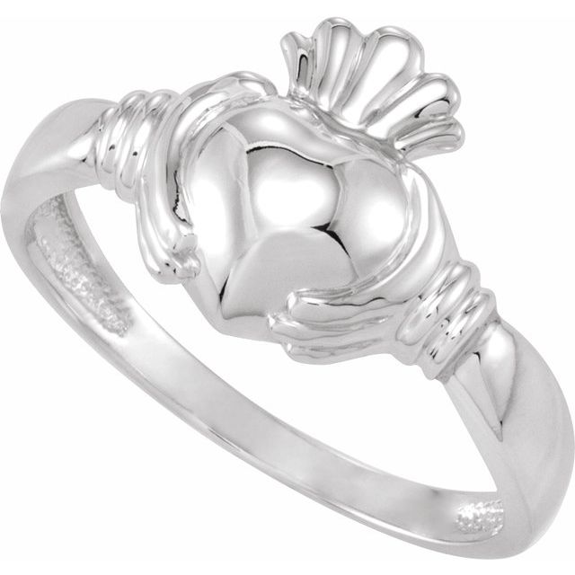 18K White Claddagh Ring Size 7