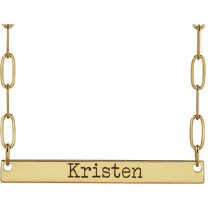 14K Yellow Gold, 30x3.5 mm Engravable Bar Necklace – Personalized Elegance