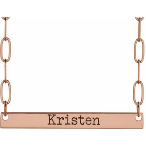 14K Yellow Gold, 30x3.5 mm Engravable Bar Necklace – Personalized Elegance