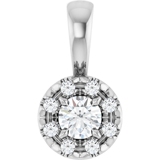 1/8 CTW Natural Diamond Round French-Set Halo Pendant in 14K Gold & Platinum
