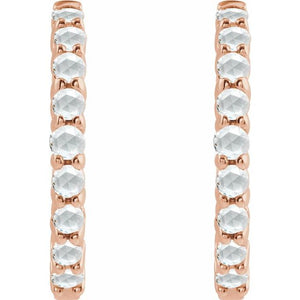 14K White Gold Natural Turquoise 12.2 mm Huggie Hoop Earrings