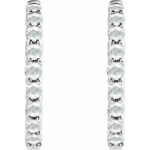14K White Gold Natural Turquoise 12.2 mm Huggie Hoop Earrings