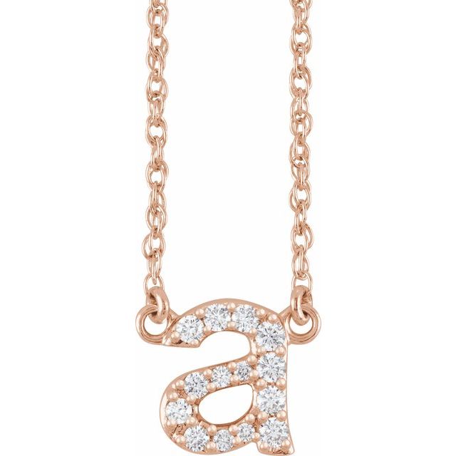 14K Yellow Gold, 16" Lowercase Initial A Necklace with 1/8 CTW Diamonds