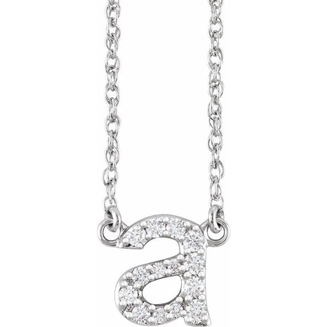 14K Yellow Gold, 16" Lowercase Initial A Necklace with 1/8 CTW Diamonds