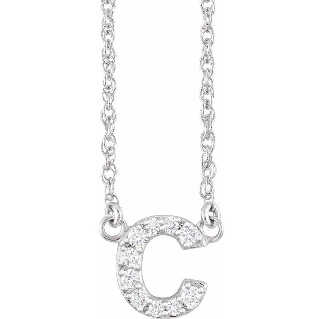 14K Yellow Gold, 16" Lowercase Initial A Necklace with 1/8 CTW Diamonds