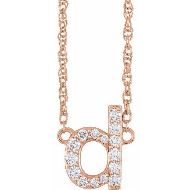 14K Yellow Gold, 16" Lowercase Initial A Necklace with 1/8 CTW Diamonds