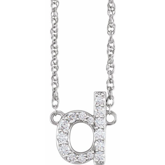 14K Yellow Gold, 16" Lowercase Initial A Necklace with 1/8 CTW Diamonds