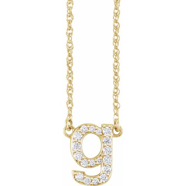 14K Yellow Gold, 16" Lowercase Initial A Necklace with 1/8 CTW Diamonds