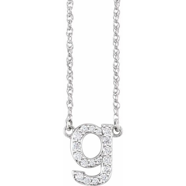 14K Yellow Gold, 16" Lowercase Initial A Necklace with 1/8 CTW Diamonds