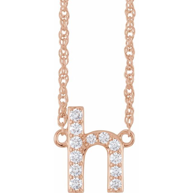 14K Yellow Gold, 16" Lowercase Initial A Necklace with 1/8 CTW Diamonds