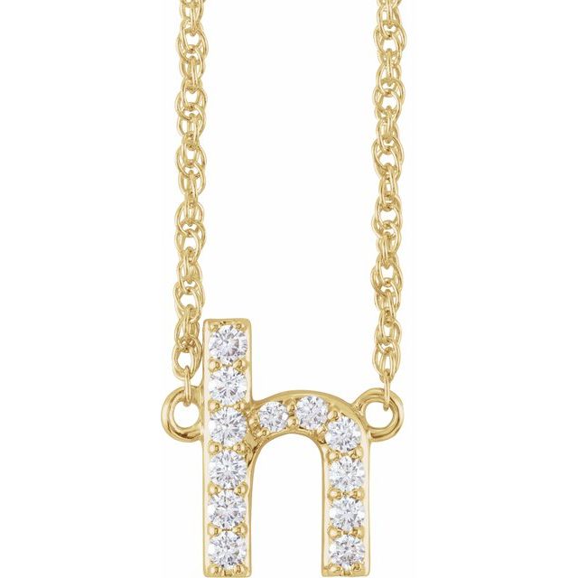 14K Yellow Gold, 16" Lowercase Initial A Necklace with 1/8 CTW Diamonds