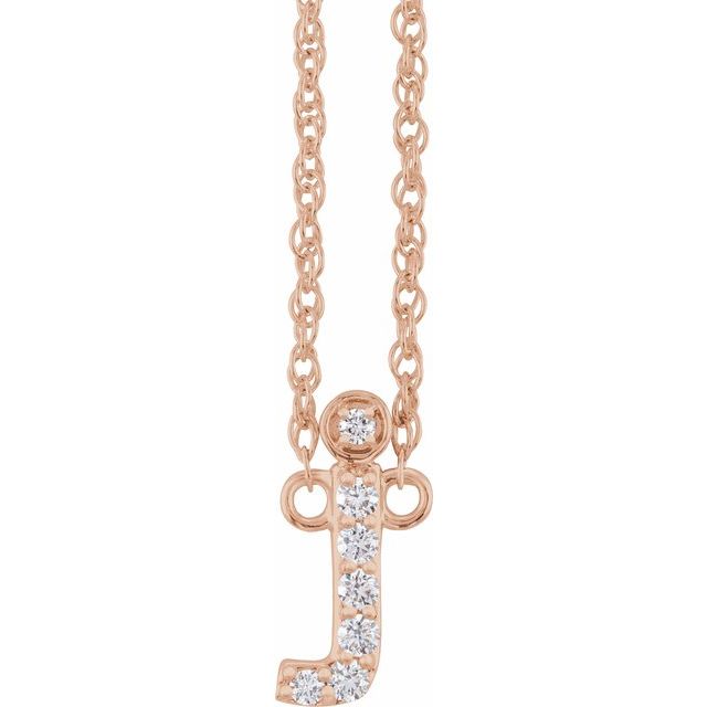 14K Yellow Gold, 16" Lowercase Initial A Necklace with 1/8 CTW Diamonds