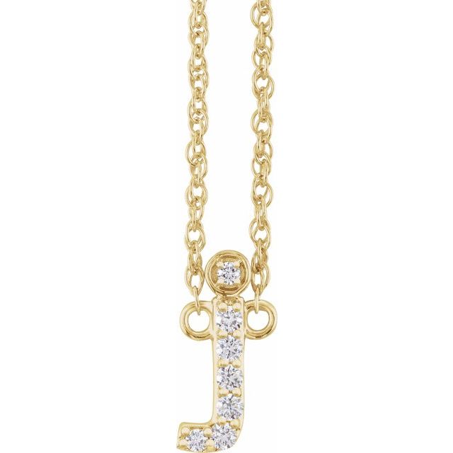 14K Yellow Gold, 16" Lowercase Initial A Necklace with 1/8 CTW Diamonds