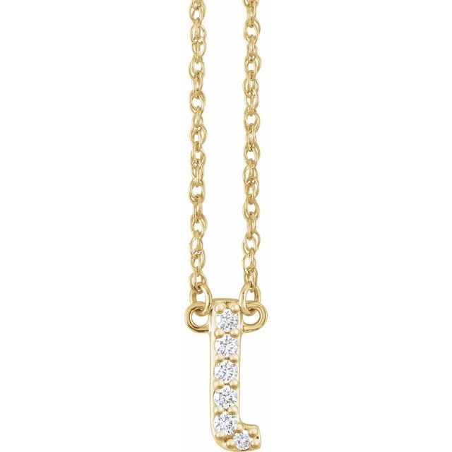 14K Yellow Gold, 16" Lowercase Initial A Necklace with 1/8 CTW Diamonds