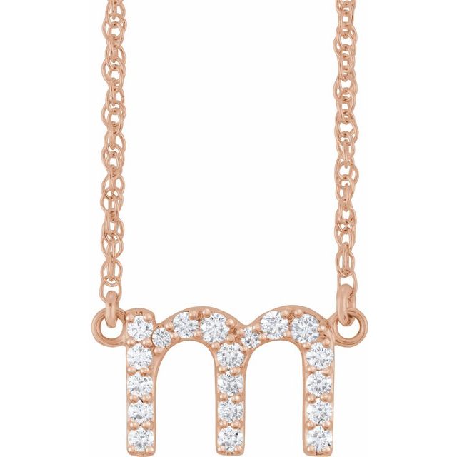 14K Yellow Gold, 16" Lowercase Initial A Necklace with 1/8 CTW Diamonds