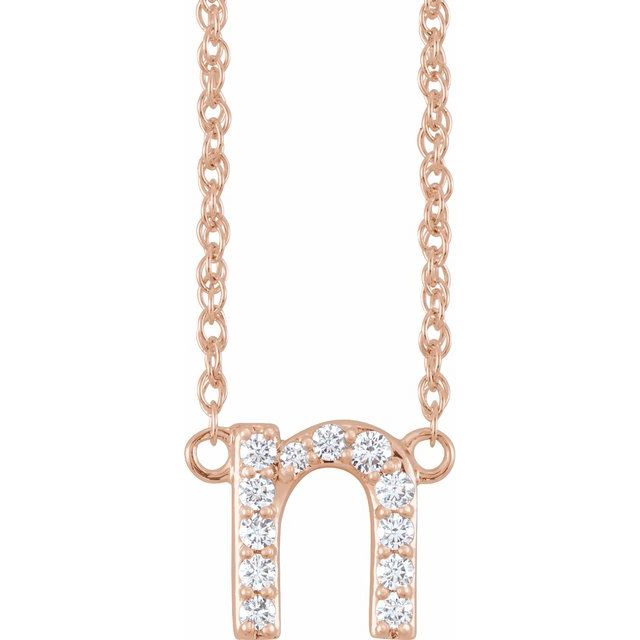 14K Yellow Gold, 16" Lowercase Initial A Necklace with 1/8 CTW Diamonds