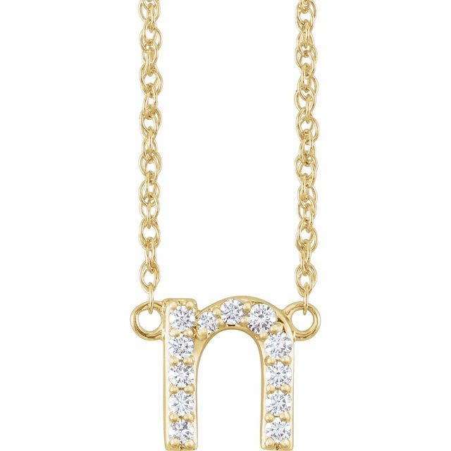 14K Yellow Gold, 16" Lowercase Initial A Necklace with 1/8 CTW Diamonds